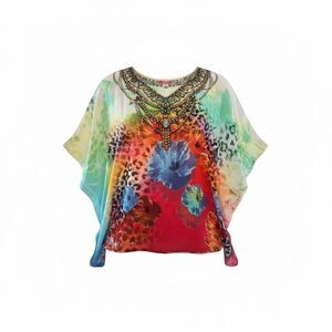 RANÉE’S Embellished Caftan Vacation Top | Boho Luxe Multicolor | XXL Retail $139
